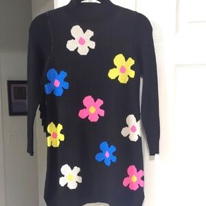NWT Girls Daisy Floral Patterned Black Sweater Dress Medium 10/12